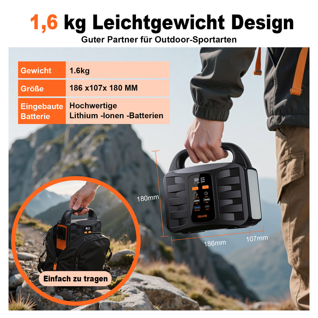 🔋 Powerbank Generator 194Wh 200W | SBAOH Akku Backup | Camping Outdoor DE ✅