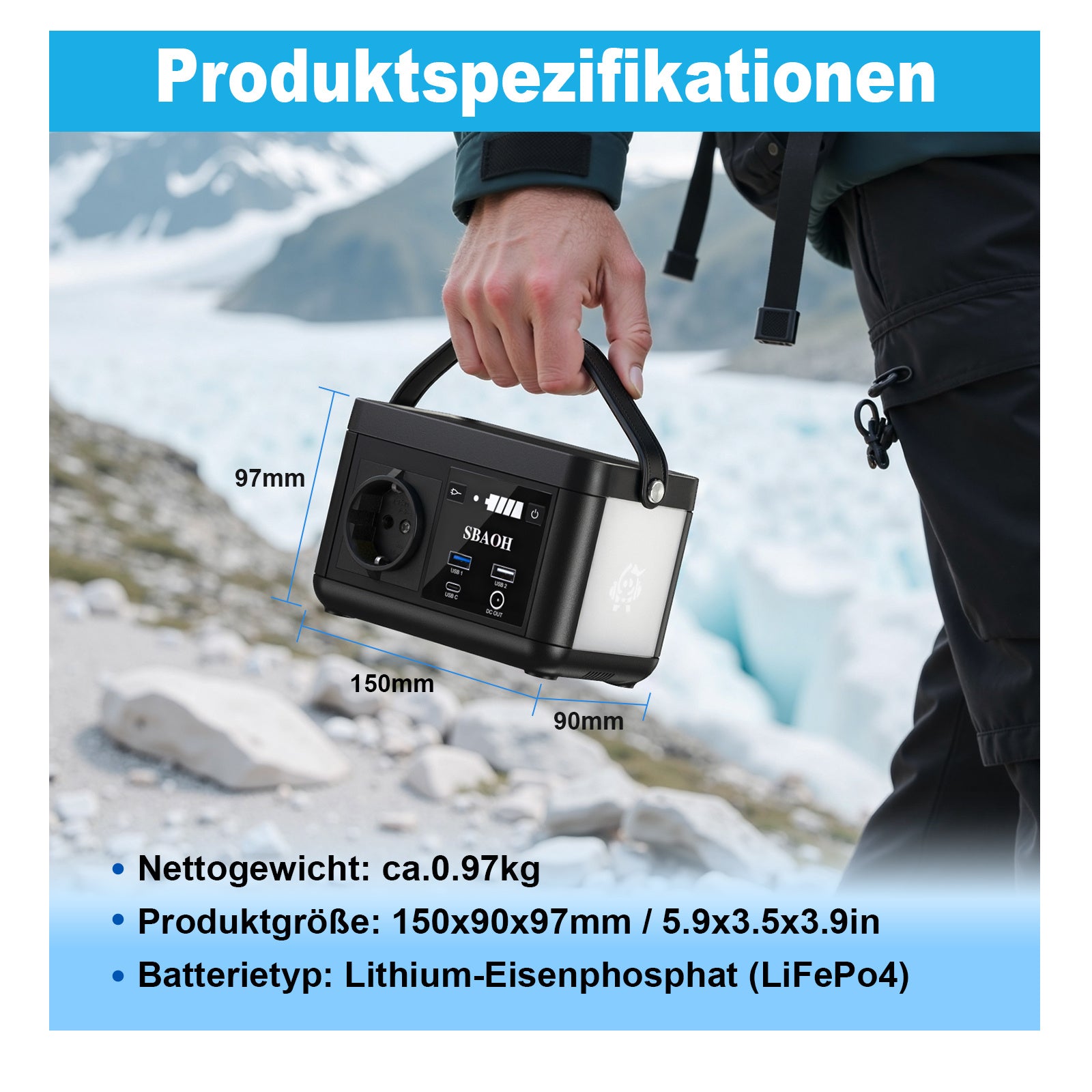 Tragbares Power Station 120W | 88,8Wh | 230V AC & DC | LED Lampe | Neu ✅