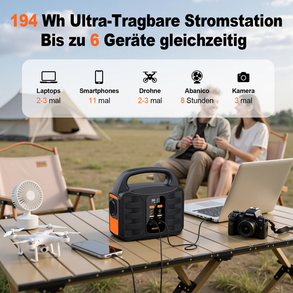 🔋 Powerbank Generator 194Wh 200W | SBAOH Akku Backup | Camping Outdoor DE ✅