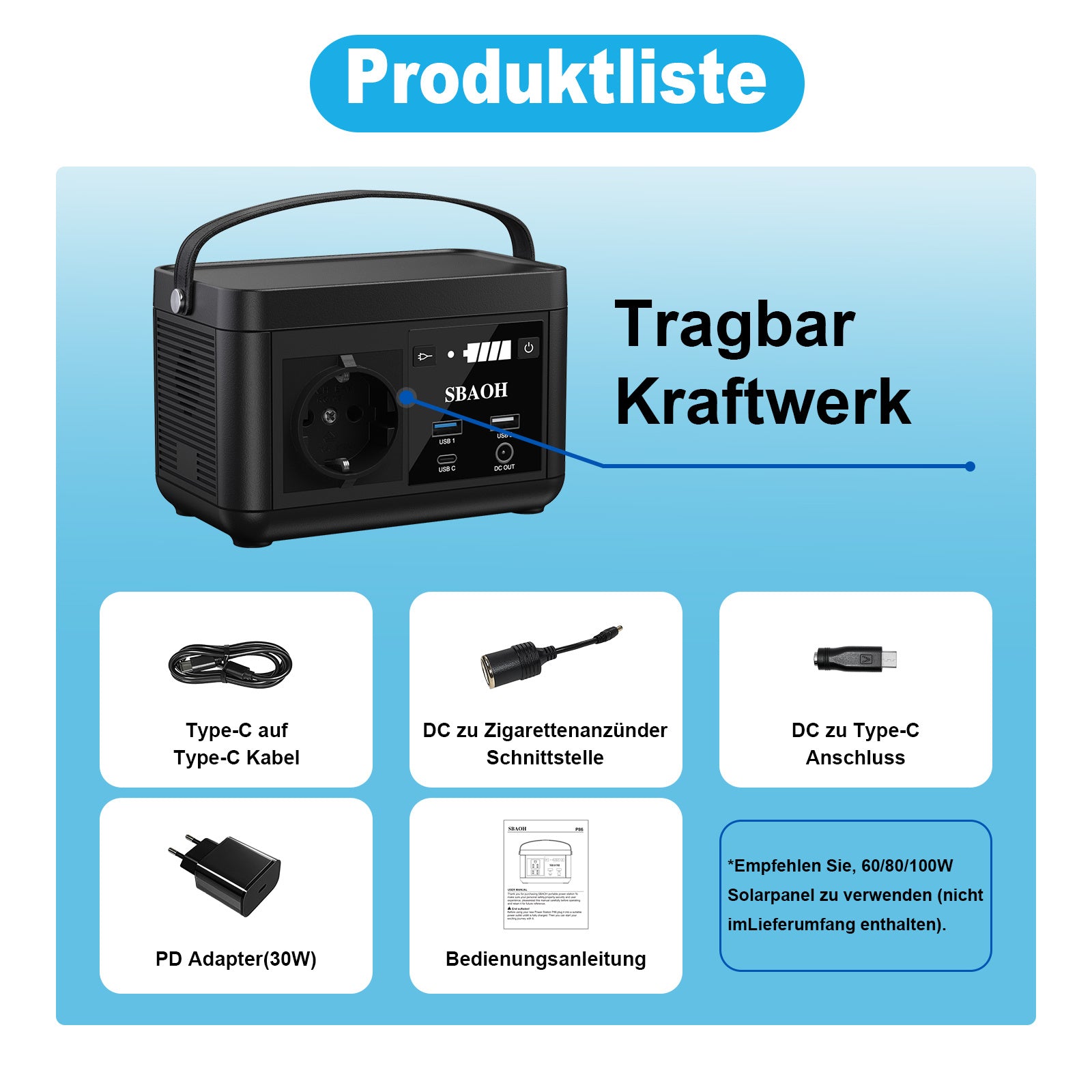 Tragbares Power Station 120W | 88,8Wh | 230V AC & DC | LED Lampe | Neu ✅